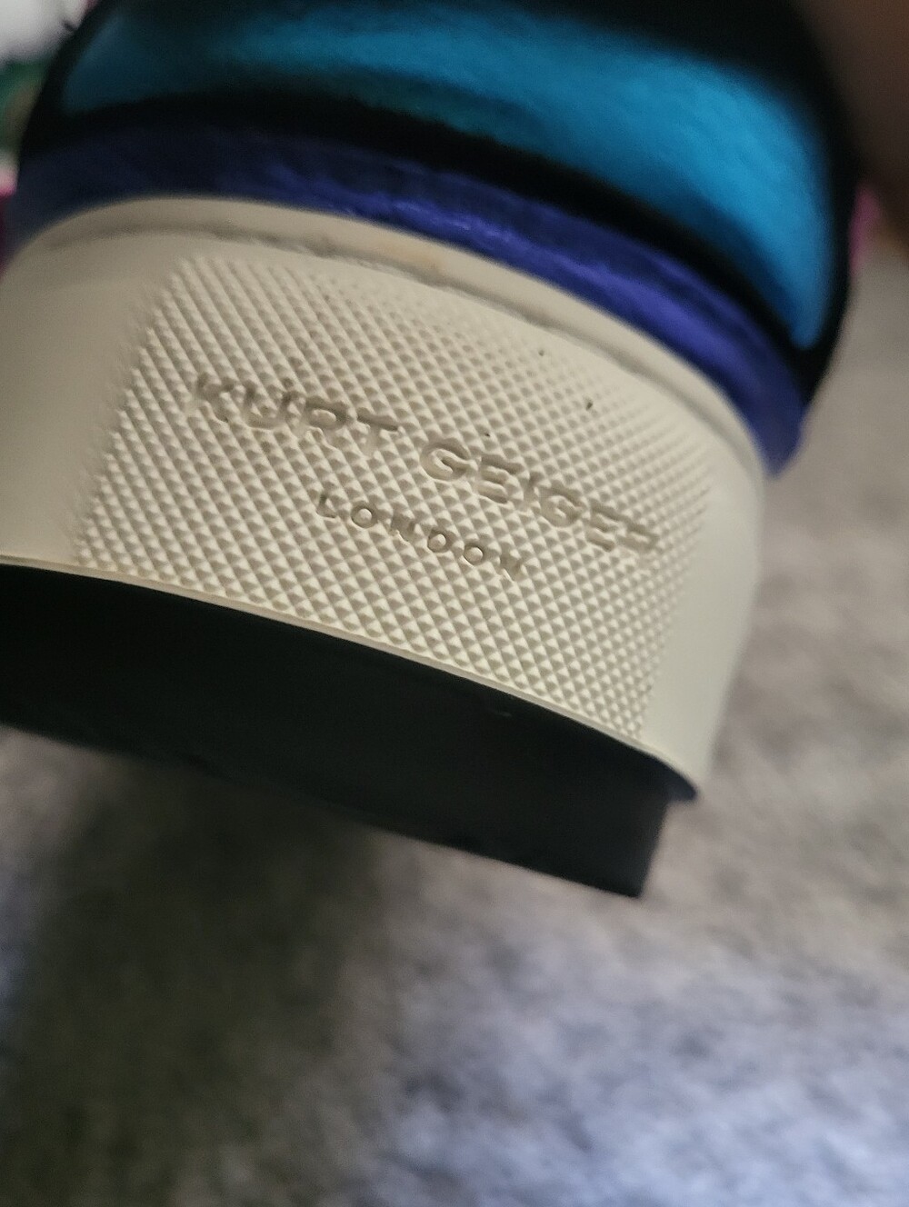Kurt Geiger White Platform Heel with Blue and Purple Accents - Picture 5 of 7